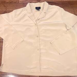 Moda Seta Sandra 100% Silk Blouse – Women’s L | Ivory Button-Up Top